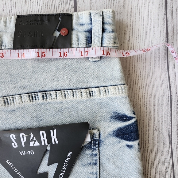 Plus Size Men Light Blue Distressed Denim Biker Shorts - Skinny Fit - Picture 14 of 15